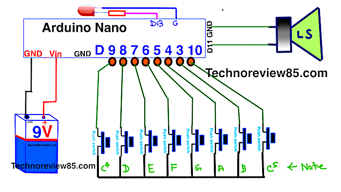 Arduino piano circuit diagram